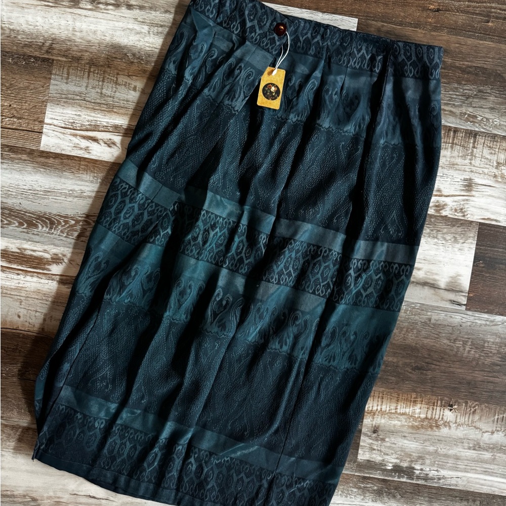 Dark Teal 90s Whimsygoth Midi Wrap Skirt, paisley pattern, witchy